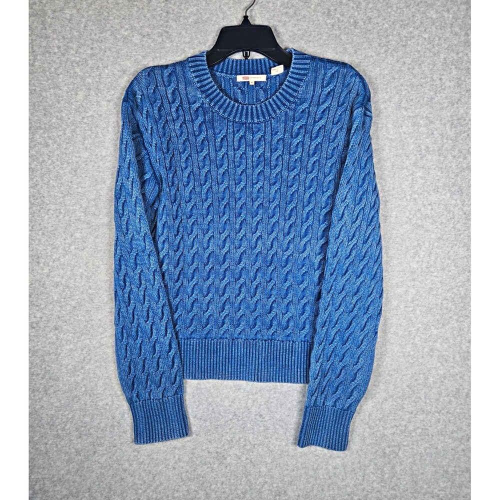 Levi's Womens Boyfriend Cable Knit Sweater Small Blue Cotton Crewneck Preppy